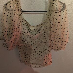 Anthropologie Maeve Polka Dot Puff Sleeve Top with Sheer Sleeves